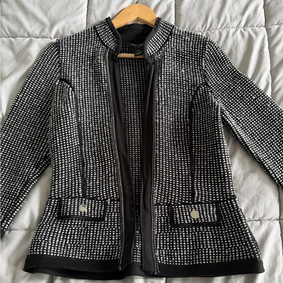 White House Black Market Textured Knit Open Front Jacket Black White Size S - Picture 8 of 16